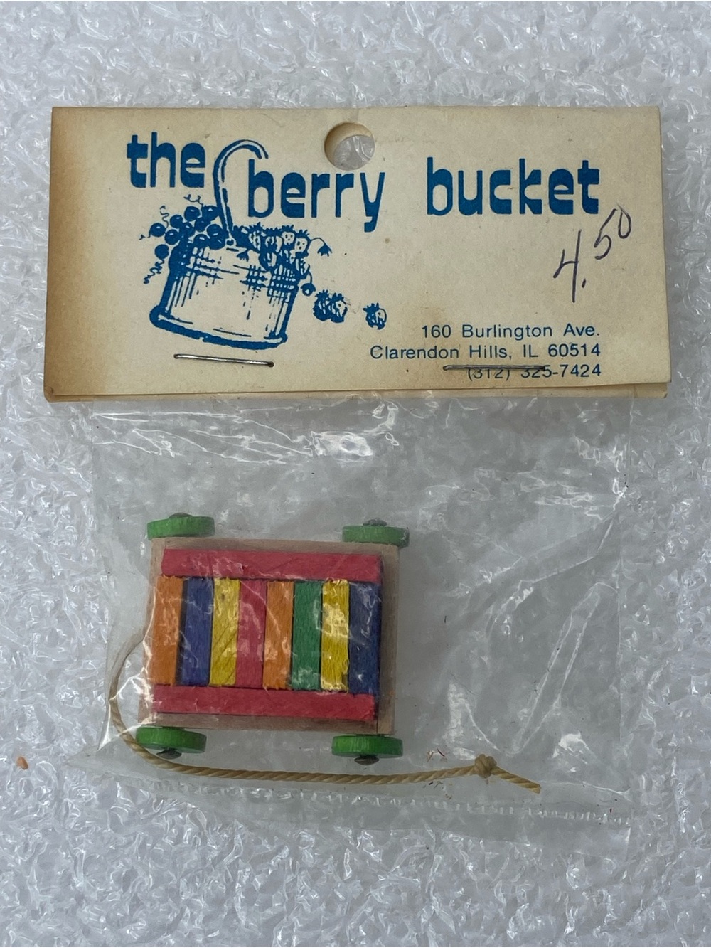 Vintage Dollhouse Miniature Wooden Pull Toy
Wagon with Colorful Blocks